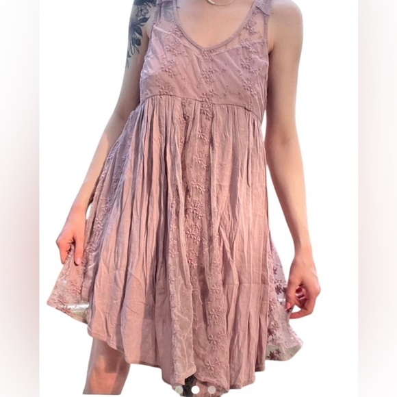 Abercrombie & Fitch Fairy Dress Size XS Mauve Empire Waist Embroidered Boho - Picture 10 of 11